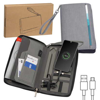 Reisemappe mit Powerbank Almeria,grau, A-Nr.: 012207 - 01