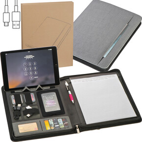 Schreibmappe mit Powerbank Elda,grau, A-Nr.: 012307 - 01 Schreibmappe mit Powerbank Elda,grau, A-Nr.: 012307 - 01