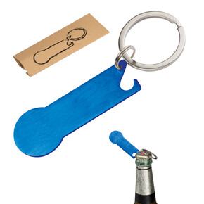 Metall-Schlüsselanhänger mit Einkaufschip Stickit, blau, A-Nr.: 158304 - 01